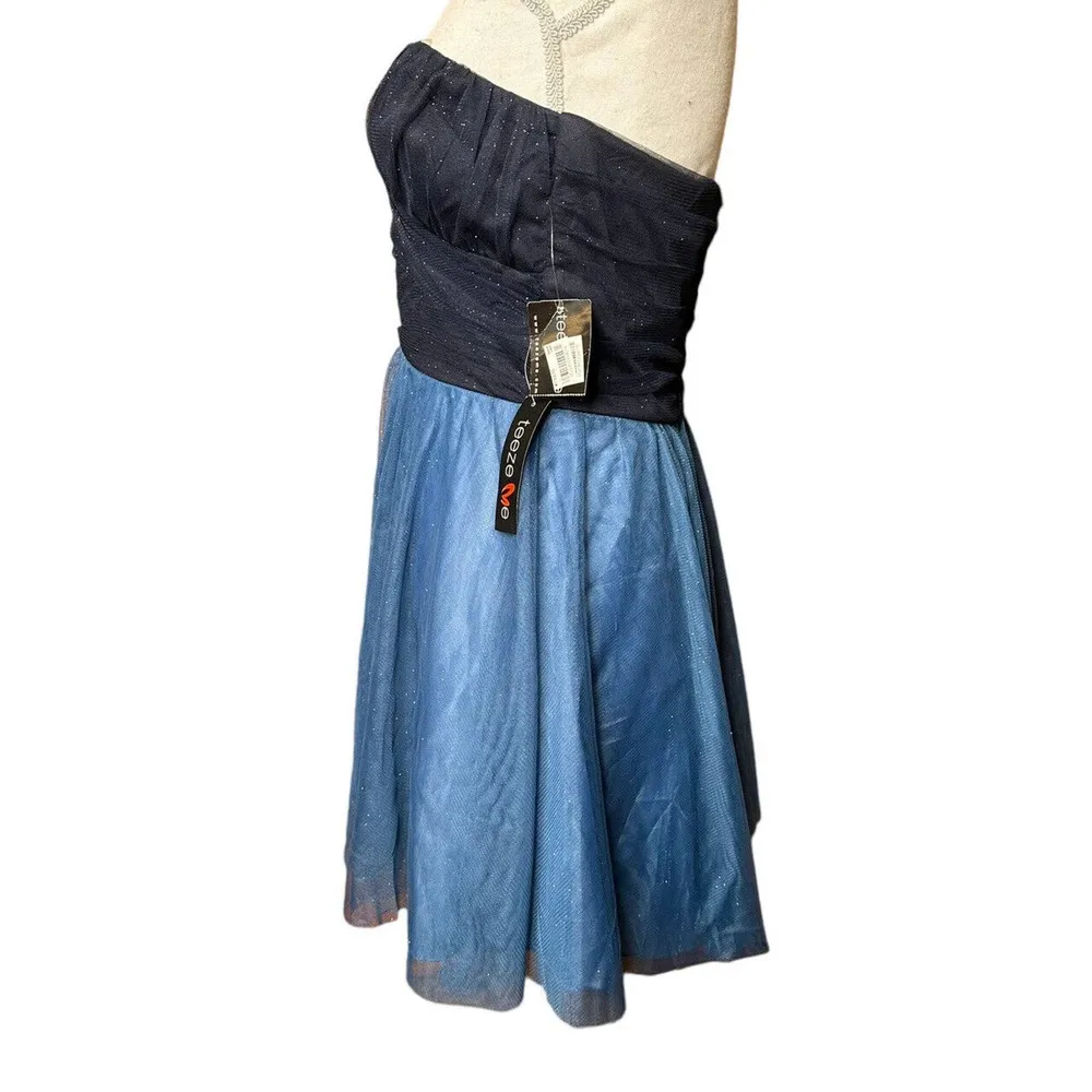 NEW Teeze Me Blue Strapless Tulle Glitter Sparkle Fit & Flare Juniors Dress Sz 9 - Image 4