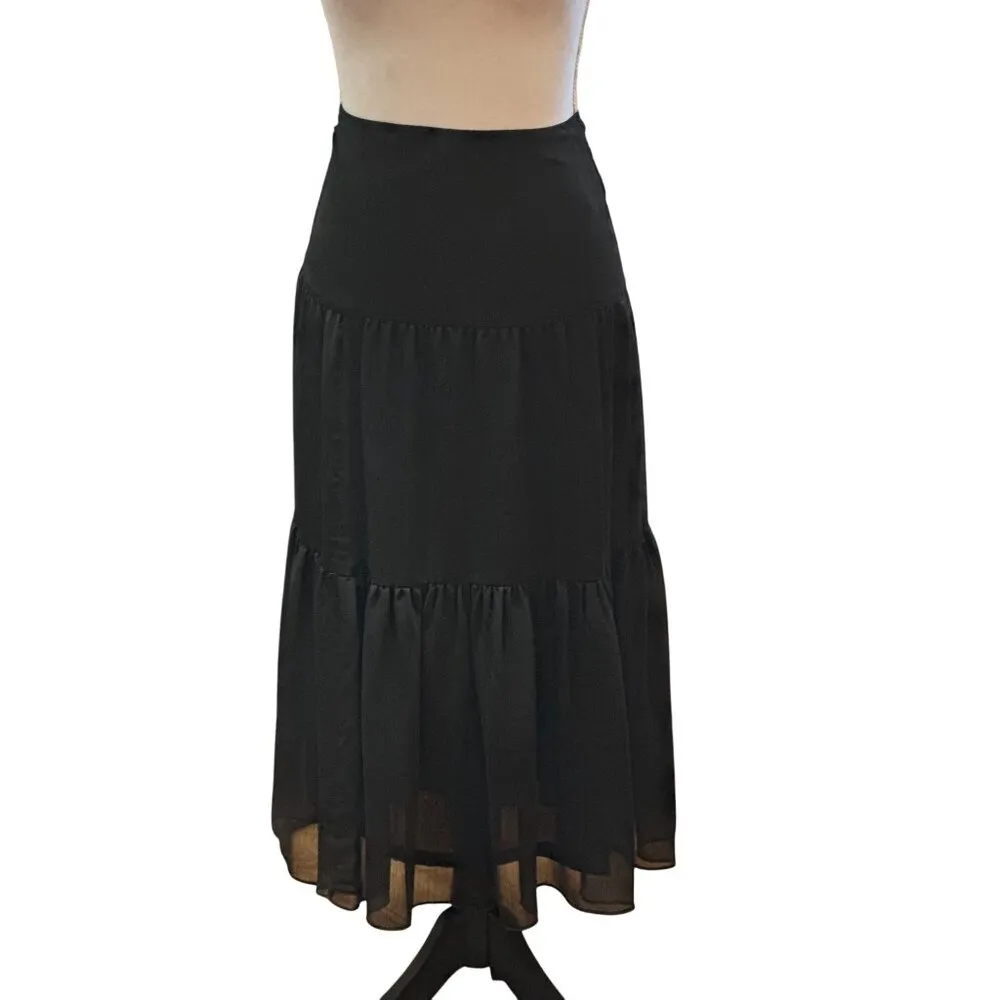 Nine West Black Tiered Maxi Skirt Sheer Layered Elastic Waist Size XL-2XL Read - Image 10