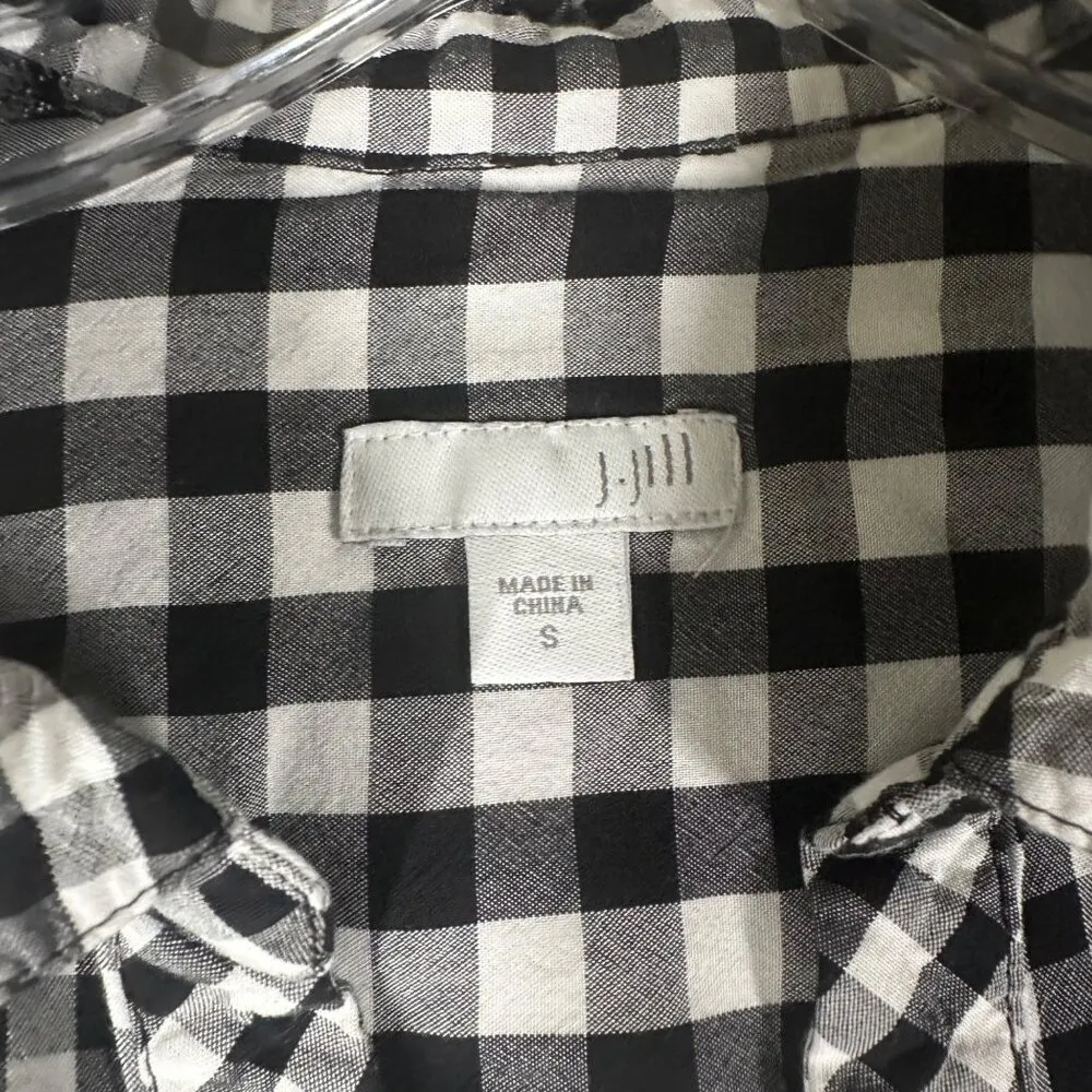 J. Jill Womens Small Black White Gingham Popover Blouse Long Sleeve Split Hem - Image 3