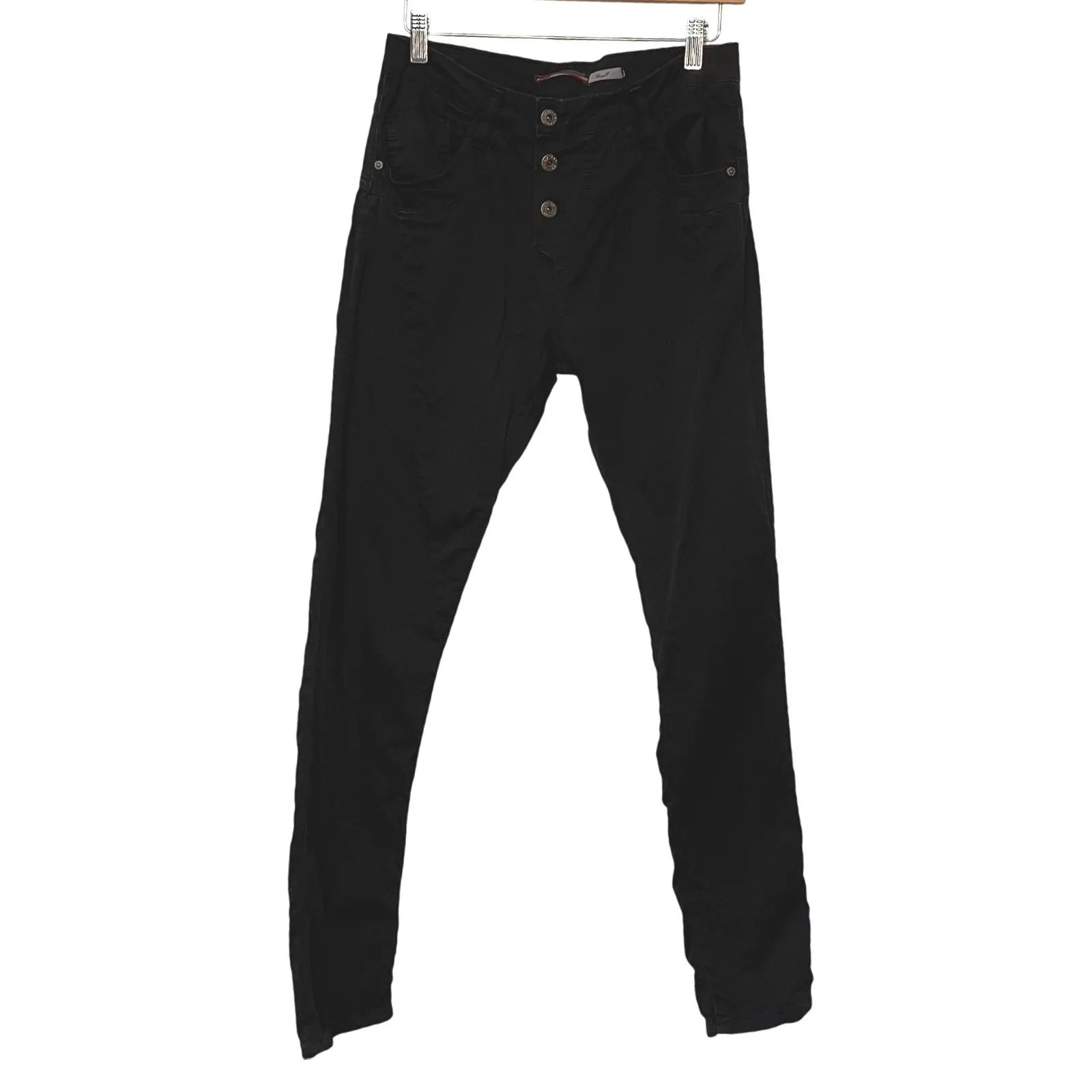 PLEASE Button Fly Casual Pants Women's Small Black Made in Italy Heart Black - Image 2