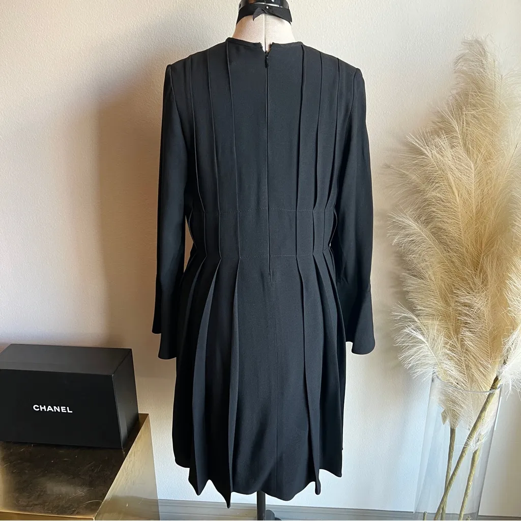 FENDI black pleated long sleeve dress with high neck above the knee silhouette - Image 2