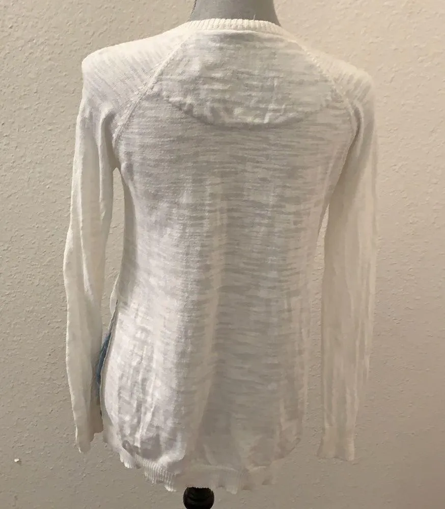 Anthropologie Moth white sweater top XS blue plaid v neck RARE HTF - Image 6