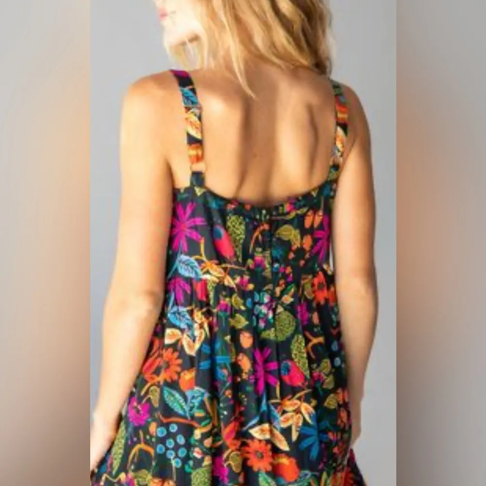 Natural Life Black Neon Floral Short Patti Dress Boho Beach Vacation Size XS - Image 3