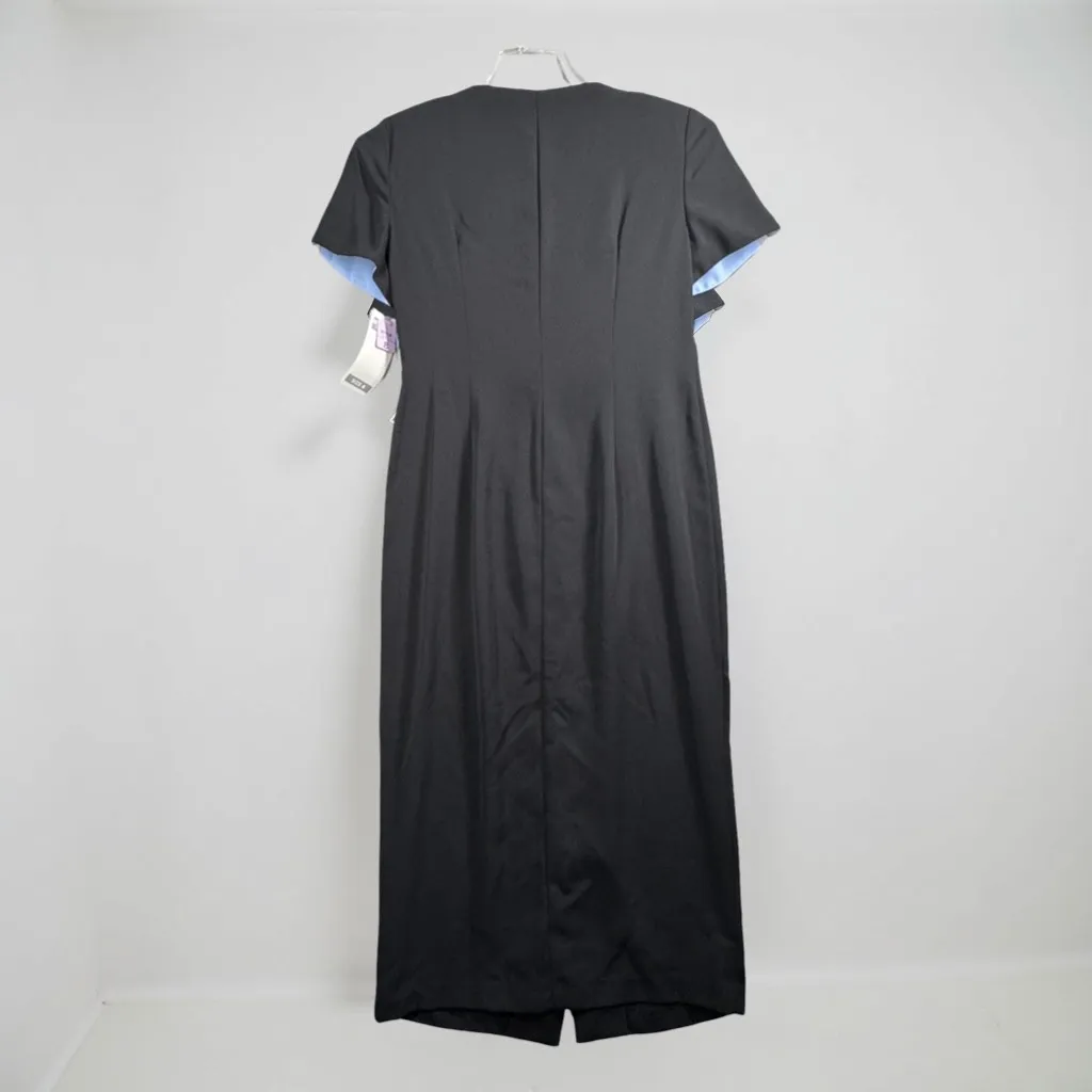 Dressbarn Dress Black Blue Floral Embroidered Button Front Midi Cottage Womens 8 - Image 2