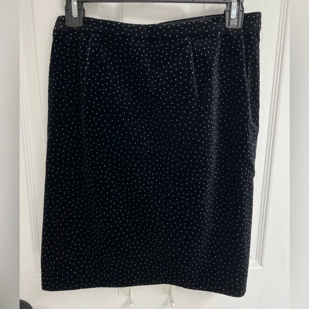 Theory Black White Polka Dot Velvet Pleated Wrap Skirt 100% Cotton Womens Size 2 - Image 4