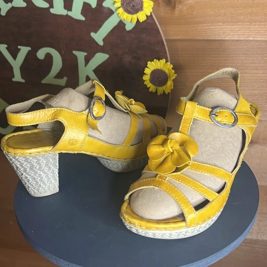 Josef Seibel Leather Strap Sandal Heel European Laganlook Flower Mustard Comfort Yellow Size 6.5 - Image 2