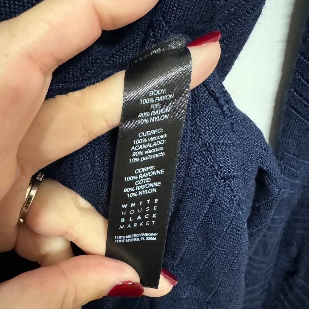 White House Black Market Navy Blue Scallop Hem Long Sleeve Top Lace Up Small - Image 6