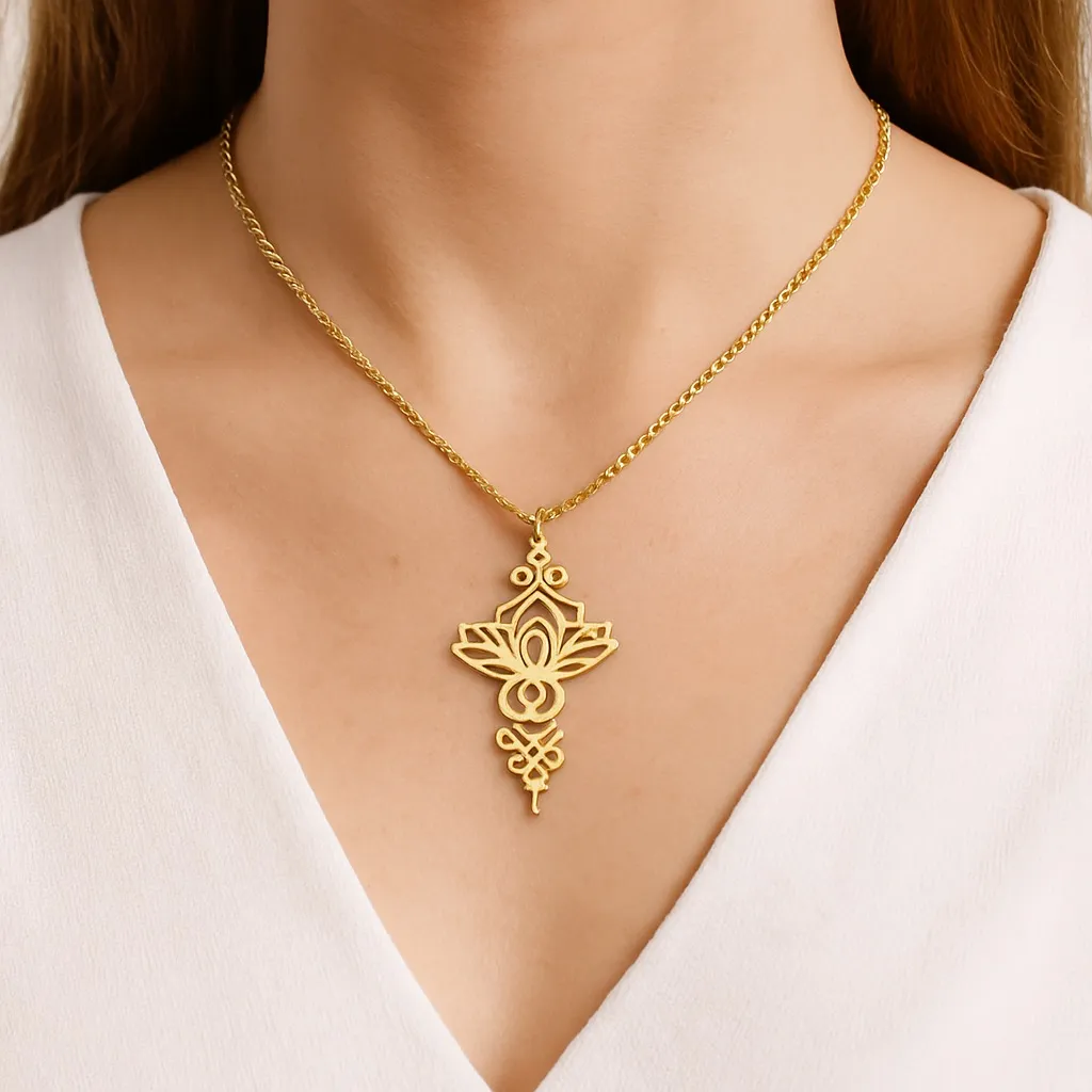 Gold Lotus Flower Pendant Necklace – 18K Gold Stainless Steel Spiritual Jewelry - Image 2
