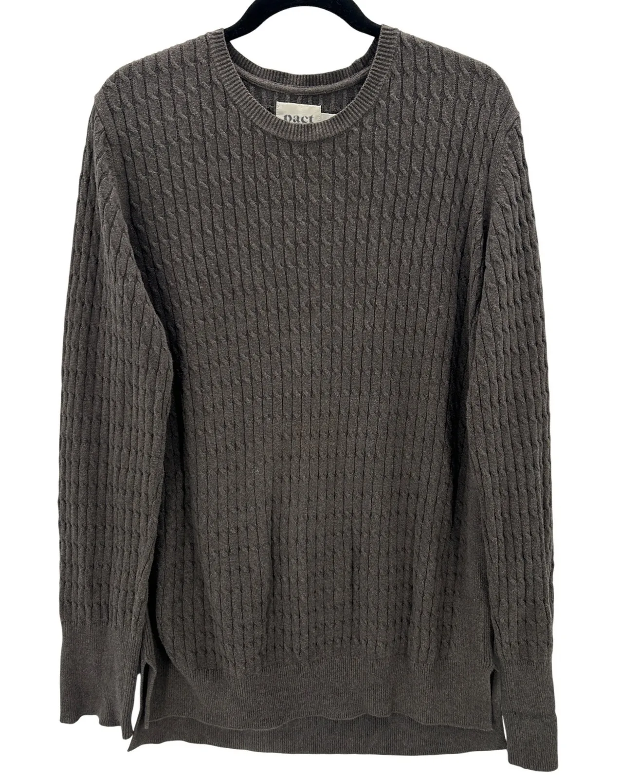 Pact Womens Organic Cotton Cable Knit Crew Neck Sweater Tunic Size Medium Brown - Image 1