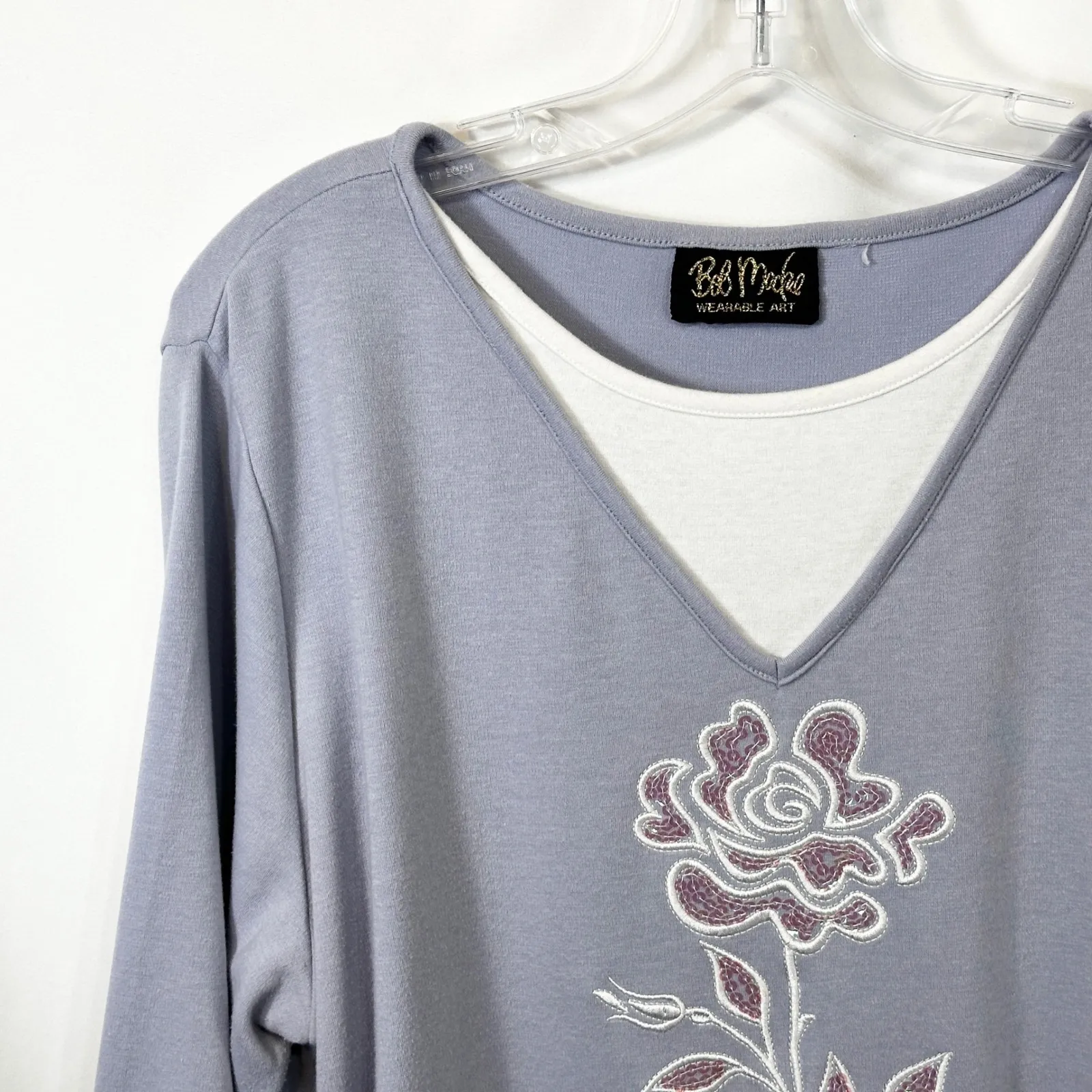 Bob Mackie Plus Size 3X Top Wearable Art Lilac Purple Rose Layered Mature 532‎ - Image 3