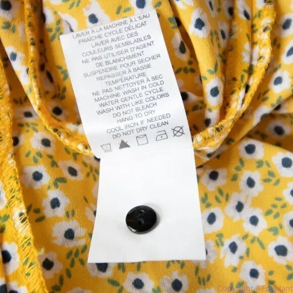 Carolina Belle yellow floral‎ print blouse ruffle crewneck, size M - Image 12