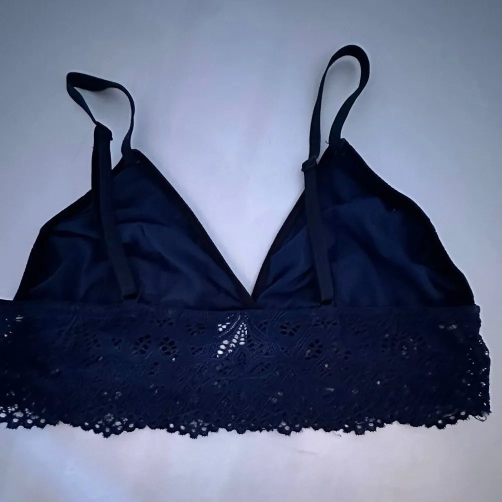 Aeropostale‎ Women's Lace Longline Bralette Navy Blue Wireless Racerback L - Image 2