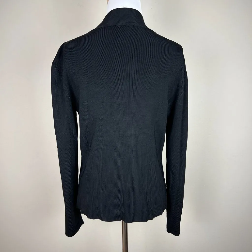 Yuka Sweater Jacket Womens Large Black Faux Leather Ribbed Knit Zip Whip Stitch‎ - Image 9