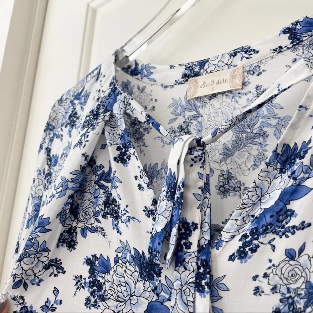 Altar’d State Floral Bell Sleeve Dress Bohemian White Blue Long Sleeve S - Image 36