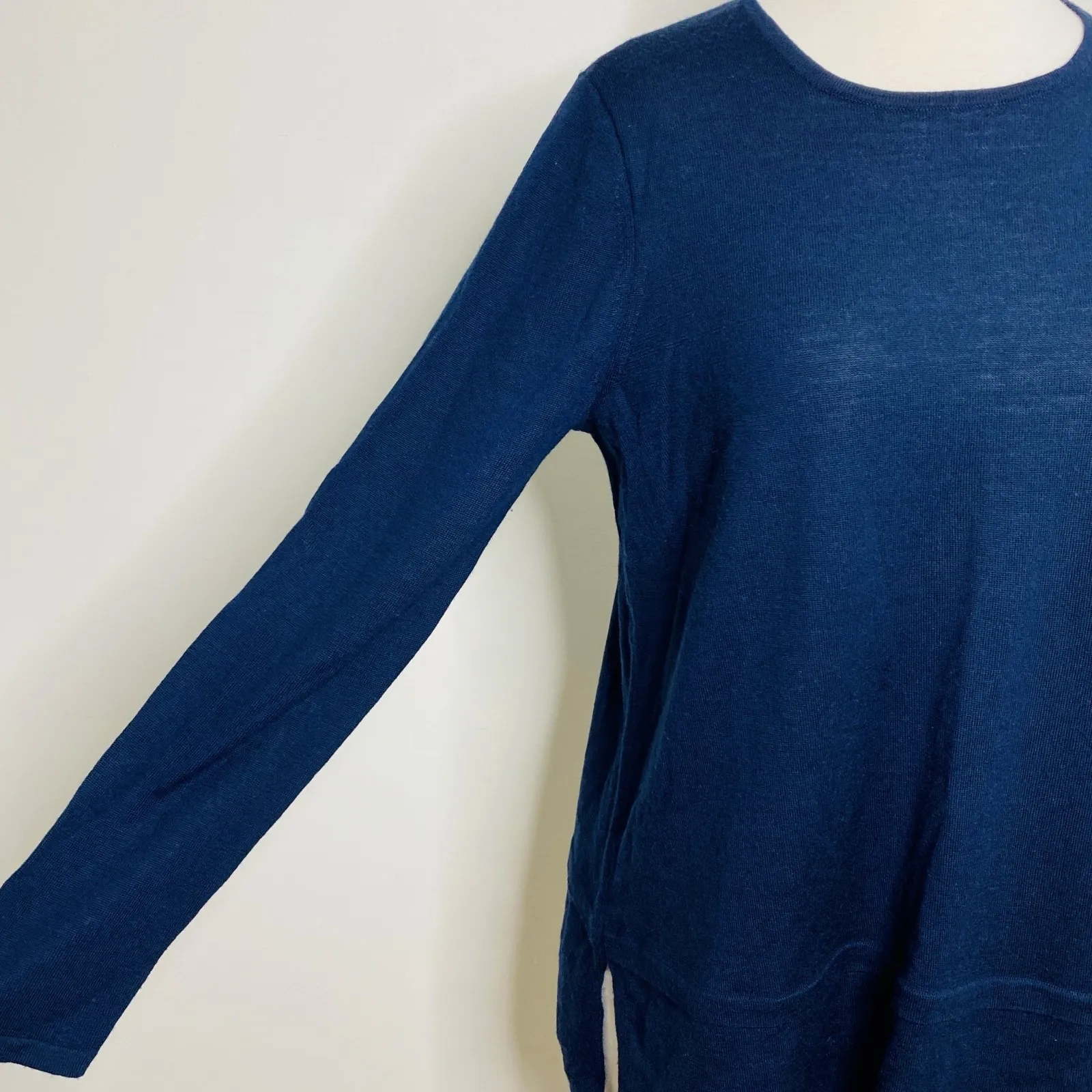 J Jill Talia Merino Wool Navy Blue Tunic Pullover Knit Sweater Soft Warm Sz MP - Image 9