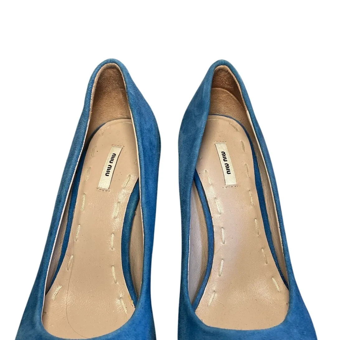 miu miu Blue Suede High Heel Platform Pumps Size 36/ US 6 - Image 9