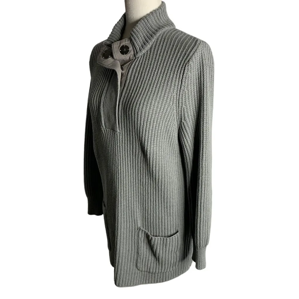 Soft Surroundings Highland Sweater M Grey Snaps Pockets Chunky Rib Knit Tunic - Image 3