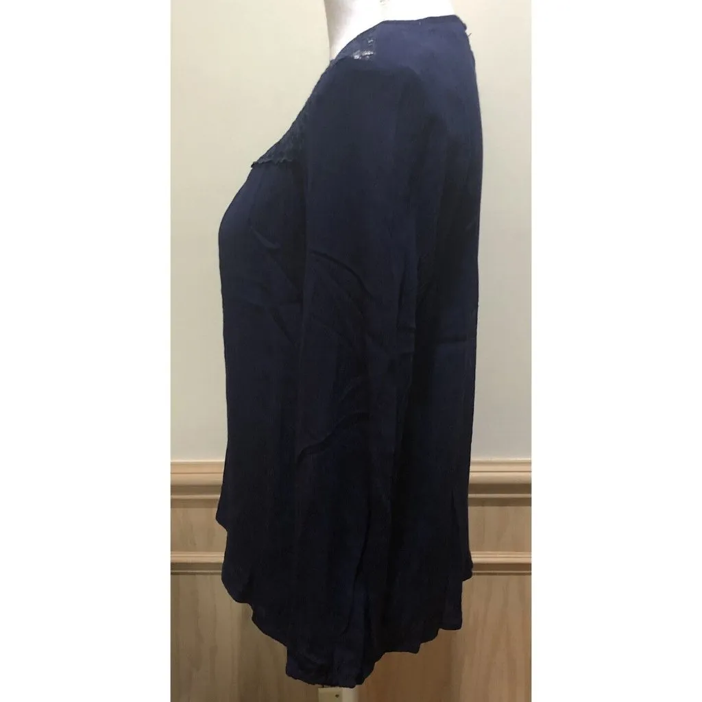 Wall Flowers ~ Long Sleeve Top Lace Neck ~ Size Medium ~ Blue - Image 4