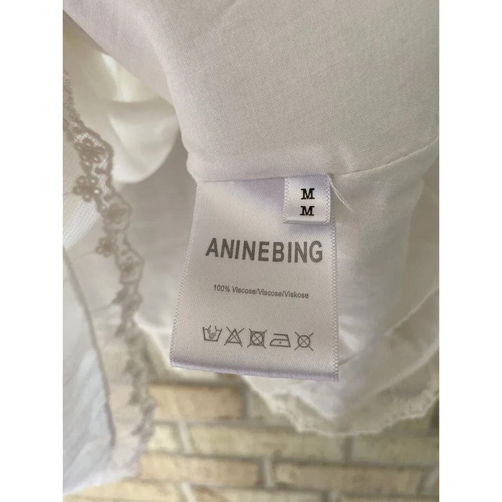 Anine Bing Layered Lace Trim Sleeveless White Mini Dress GUC Minor Flaw M Tiered - Image 6