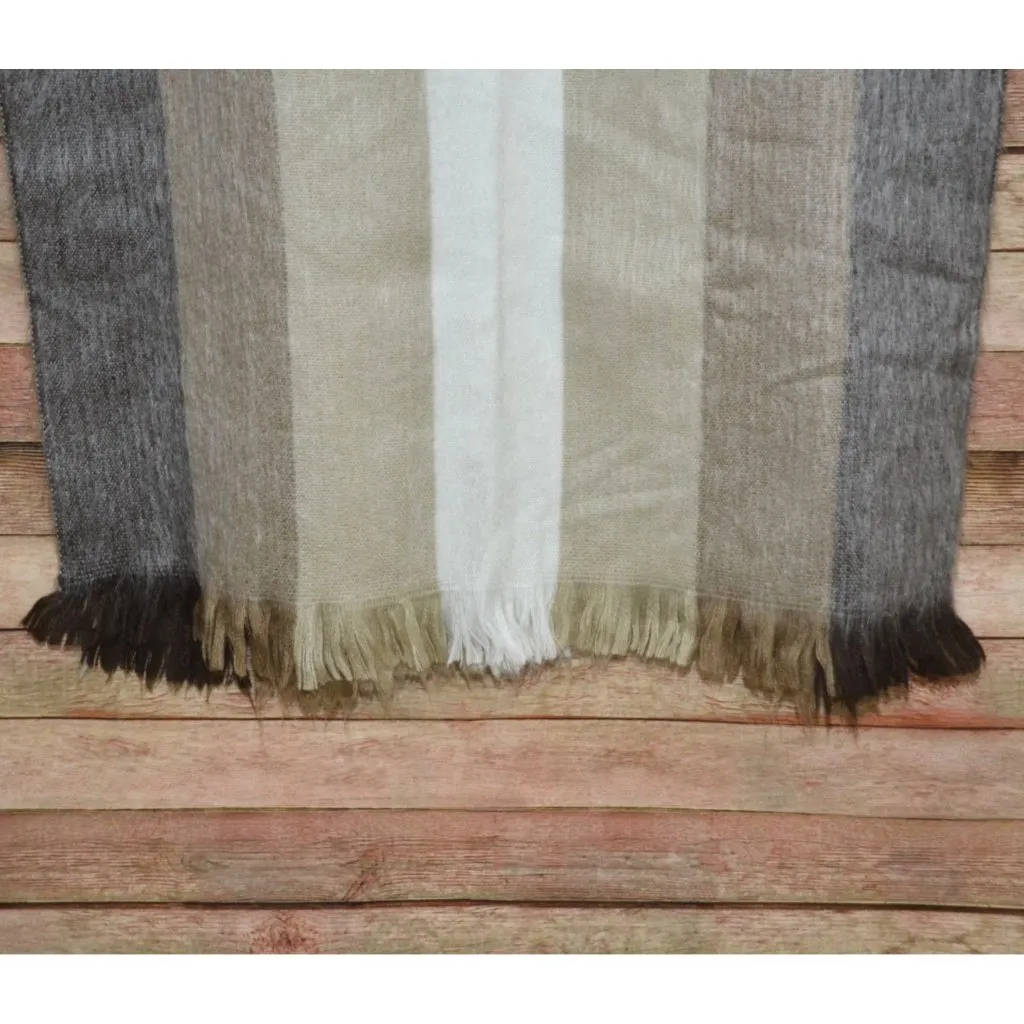 Women's Striped Alpaca Wool Scarf Shawl Size 72 X 24" Neutral Colors So Soft - Image 7