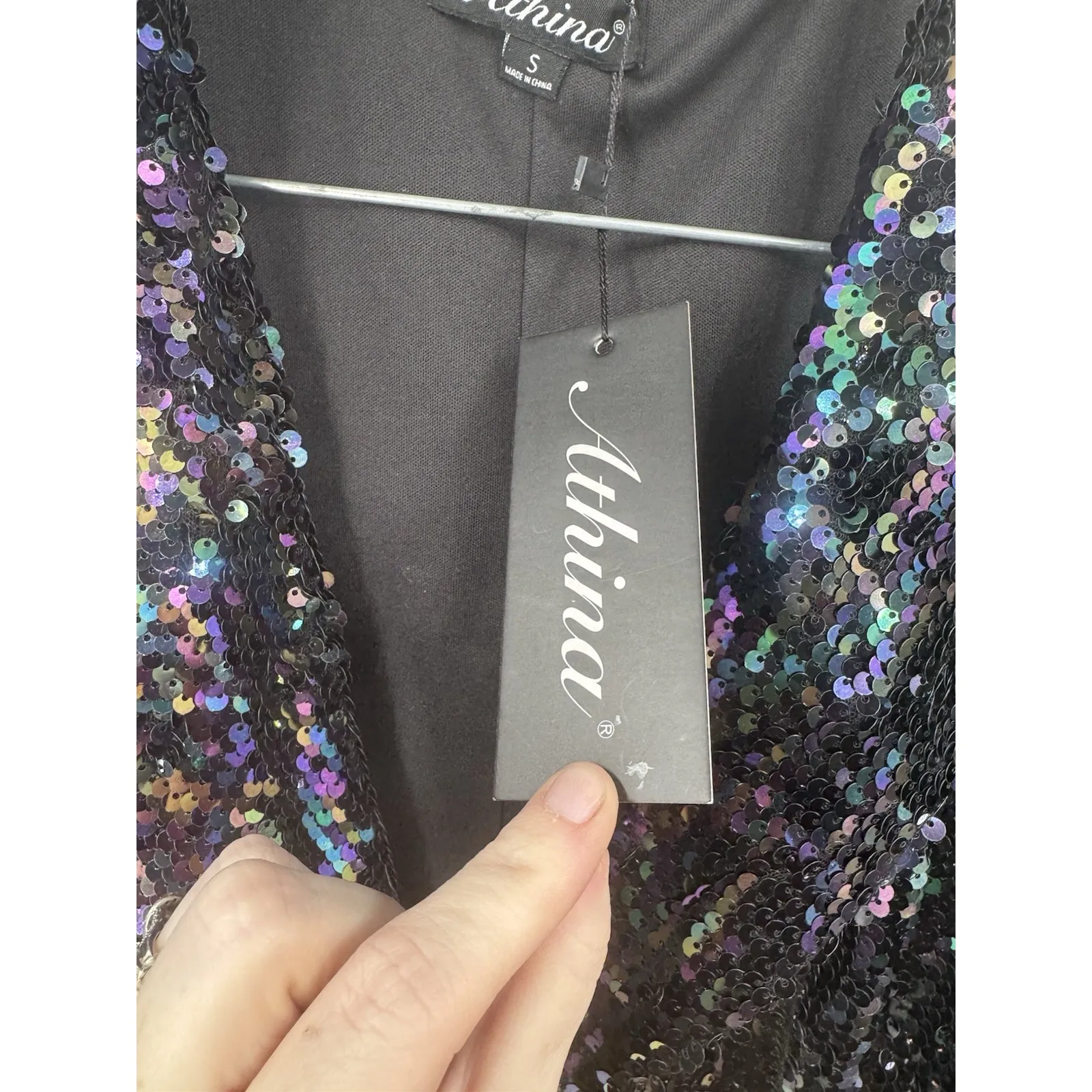 Athina Sequined Blazer Jacket Women Small Black NEW Retro Dark Fairy Party - Image 5