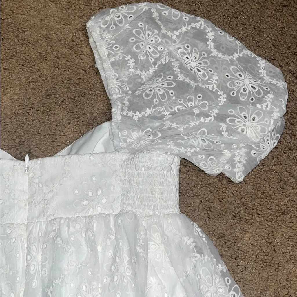 Amanda Uprichard Candia Embroidered Eyelet Puff Sleeve Babydoll Mini Dress White - Image 9