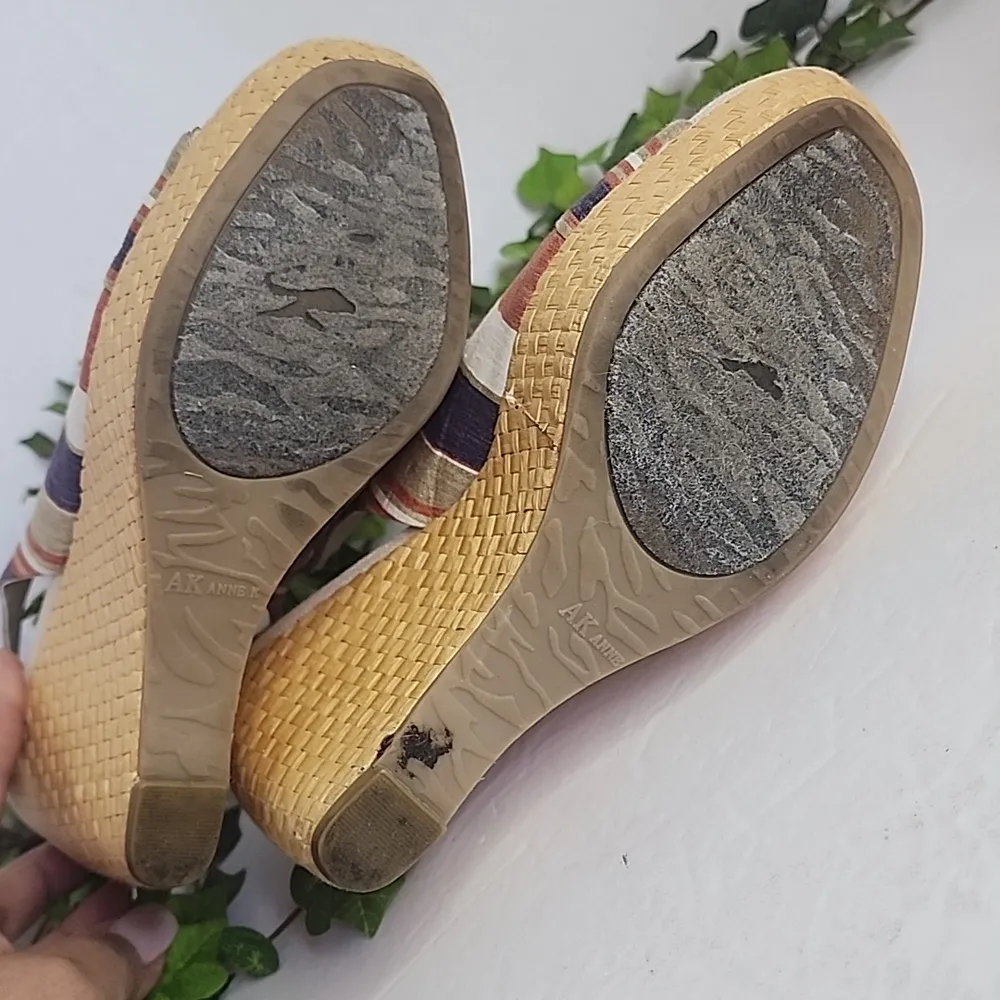 Anne Klein Fortuna Stripe Fabric Slingback Rattan Wedge Sandals Boho 6M - Image 9