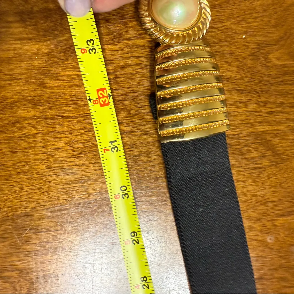 Vintage Gold Pearl Black Stretch Belt Retro Decorative Fashion Classic Boho - Image 4