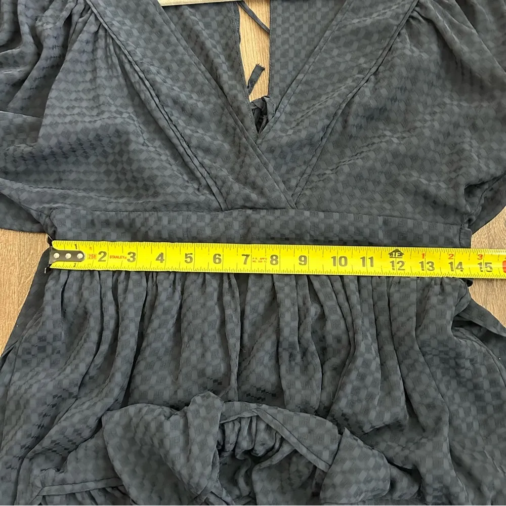 Blue Tie Back Short Sleeve Flowy Cocktail Dress M - Image 10