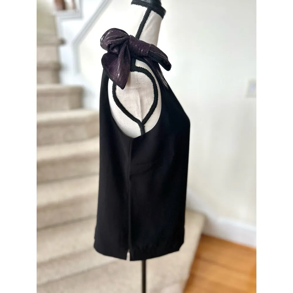 J.Crew Black Sleeveless Purple Sequin Shoulder Bow Tank - Image 3