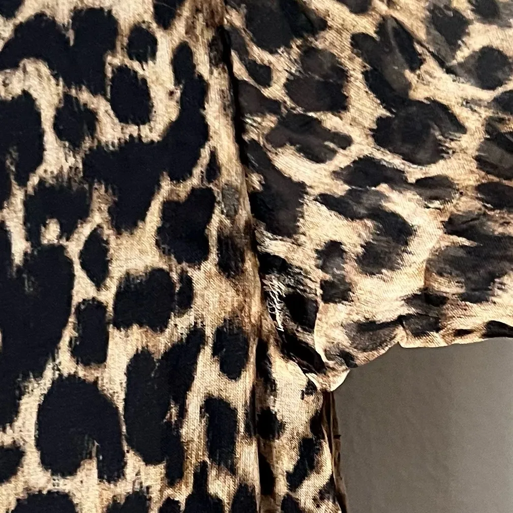 YSL Saint Laurent Women’s 100% Silk Animal Print Long Sleeve Sheer Dress Small - Image 13