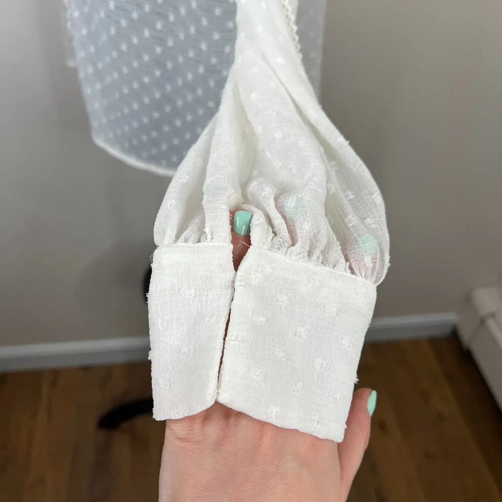 Zara Sheer Swiss Dot Crochet Button Front Ruffle Neck Blouse Size Small - Image 6