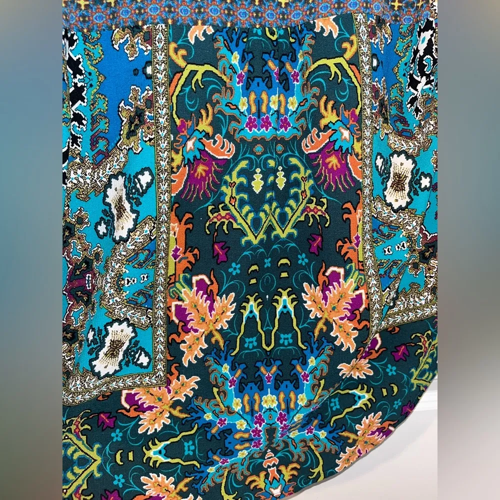 Fig & Flower / Figueroa & Flower Turquoise Boho Aztec Detailed Blouse Size Med - Image 6