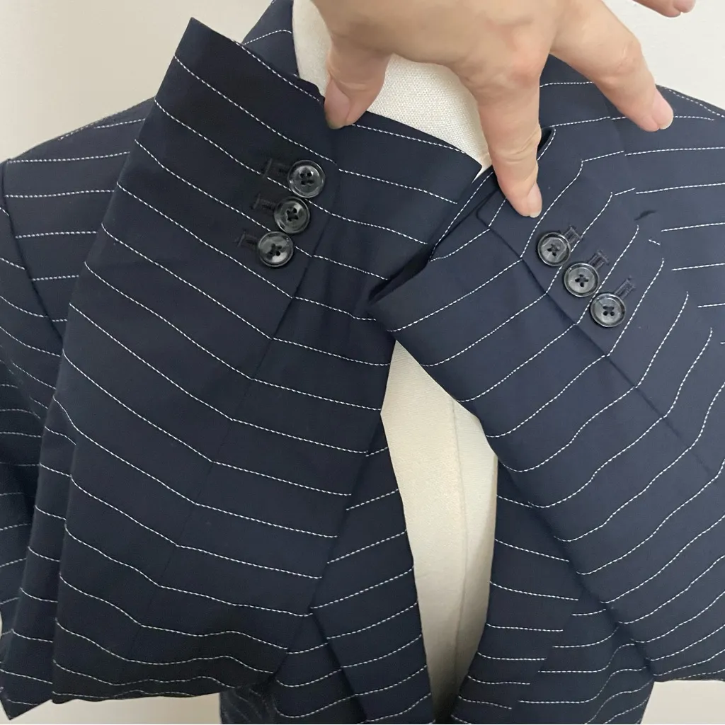 Banana Republic Blazer Jacket Striped Button Front Career Work Navy Blue White - Image 6