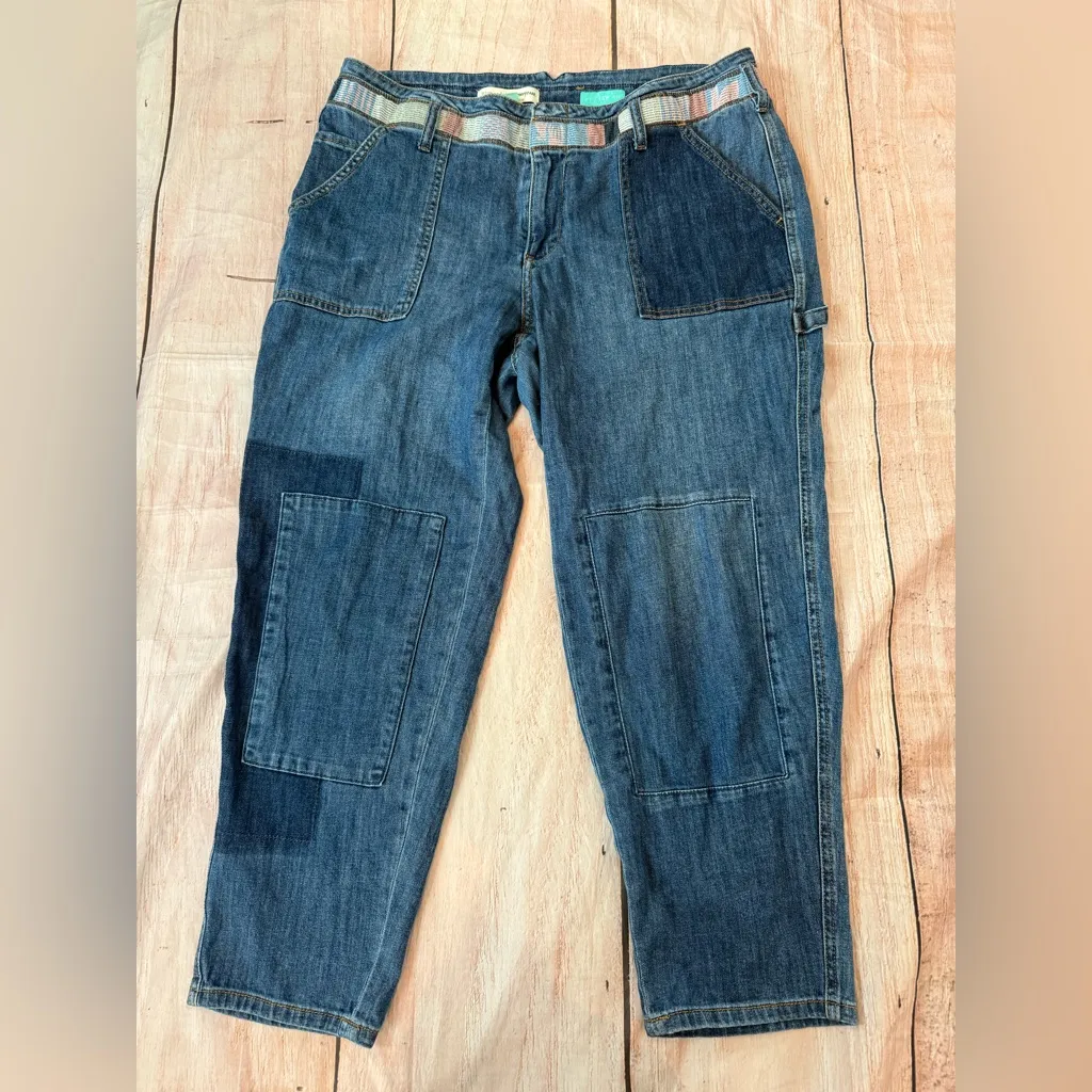 Pilcro & the Letterpress Patchwork Carpenter Jeans Straight Size 31 Hi Rise Boho - Image 2