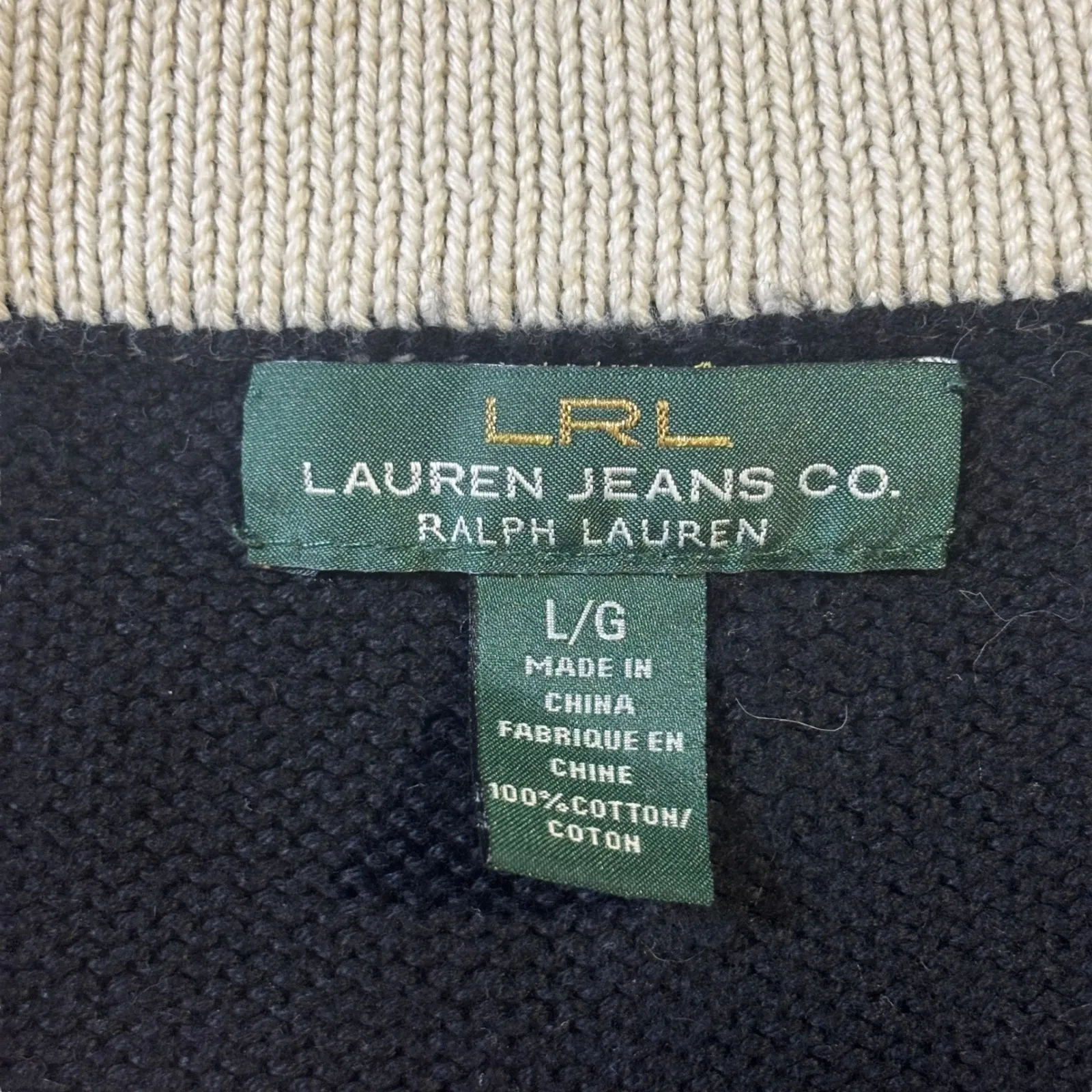 LRL Lauren Jeans Co Ralph Lauren Black 1/4 Zip Pullover Sweater Womens‎ Large - Image 4