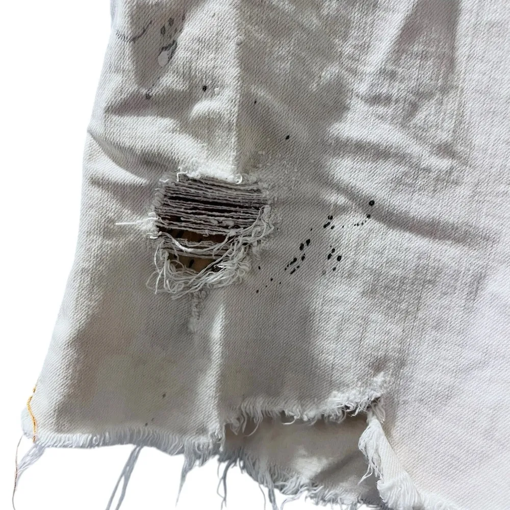 Rich & Skinny Off White Distressed Paint Splattered Shorts Size 27 Cheetah USA - Image 3