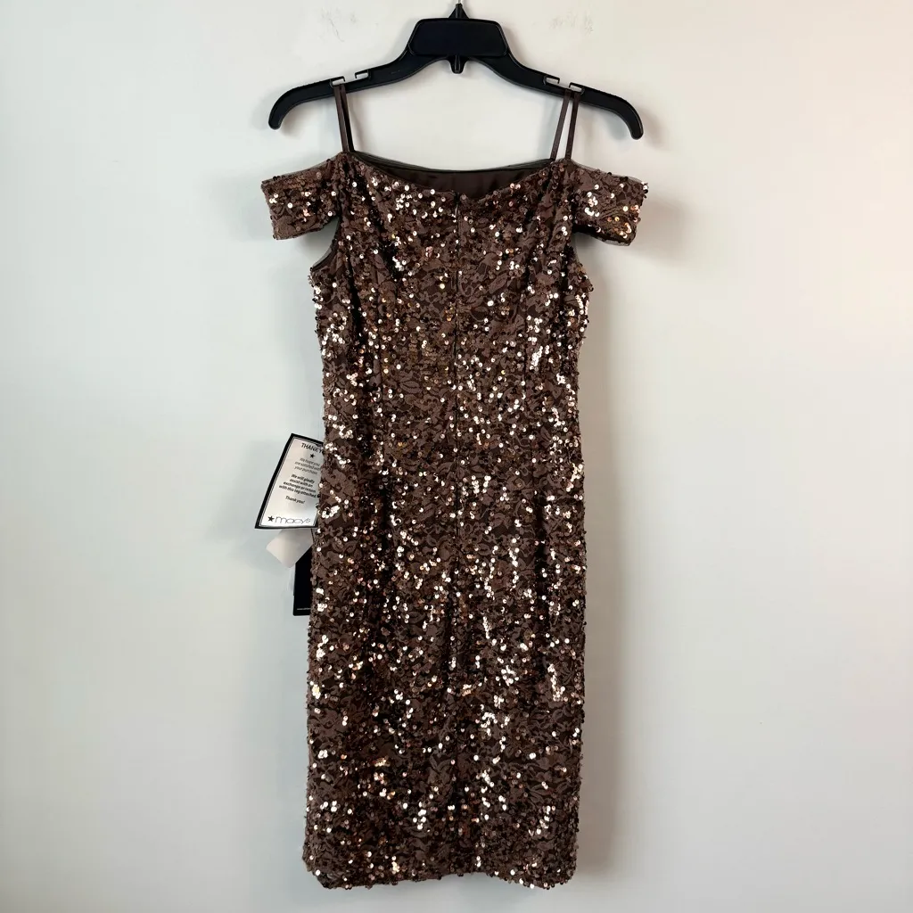 Adrianna Papell Sequins Lace Off The Shoulder Dress Copper 6 - Image 8