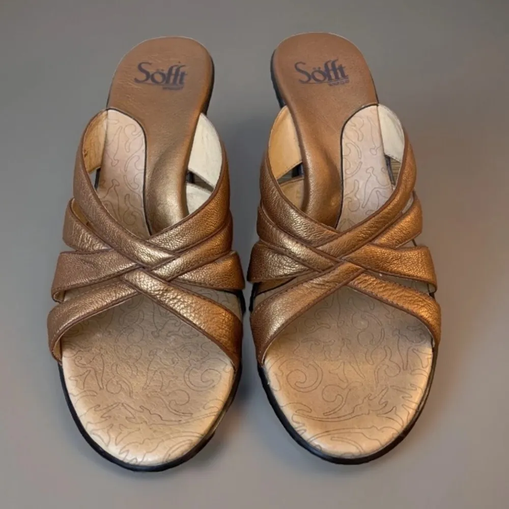 SOFFT Womens Copper Metallic Leather Wedge Sandals Size 8.5M Brown - Image 5