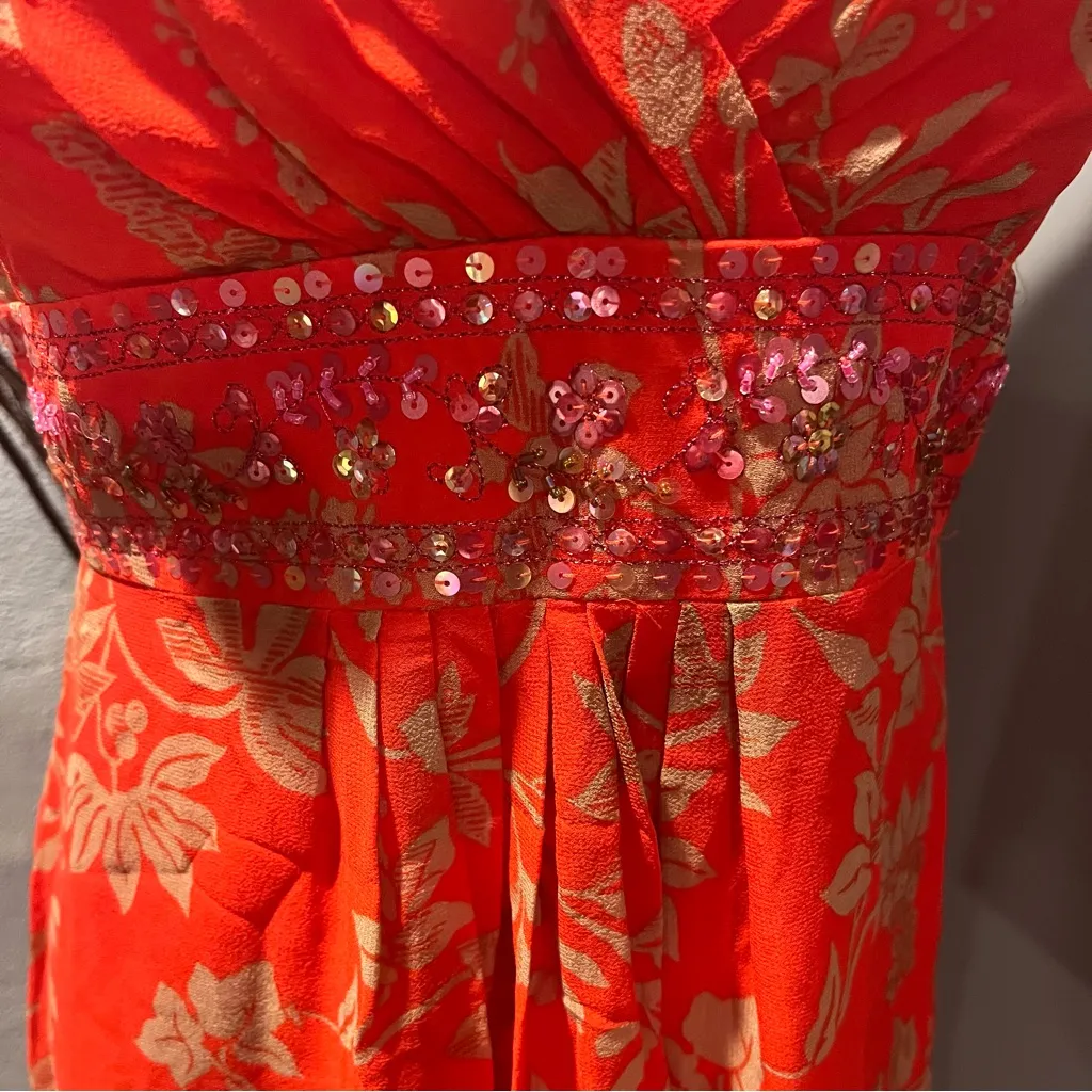 🌺NWT MONSOON ORANGE PRINTED MIDI DRESS WITH BEADING SIZE 6🌺 - Image 3