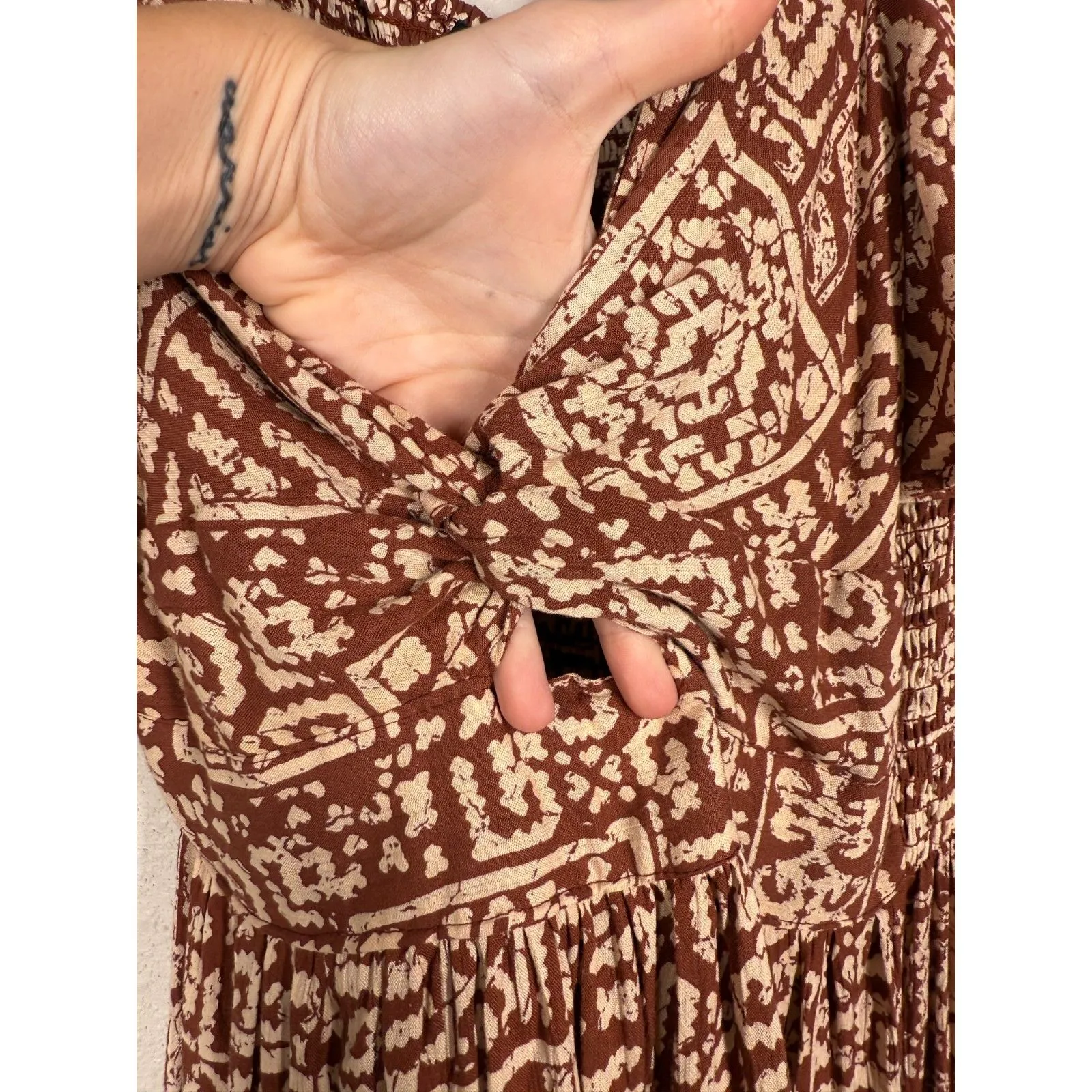 Angie Brown Tiered Babydoll Maxi Dress Womens Sz S Beachy Vacation Feminine Boho - Image 2