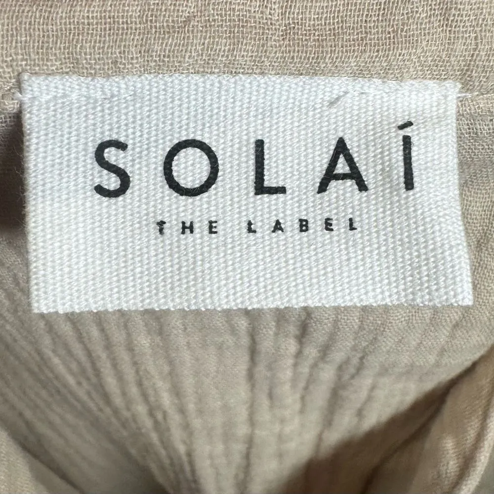 Solai the Label beige 100% cotton linen shirt dress with pockets size small Tan - Image 5