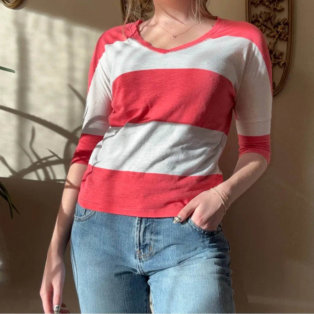 Aeropostale Coral and White Striped Tee - Image 7
