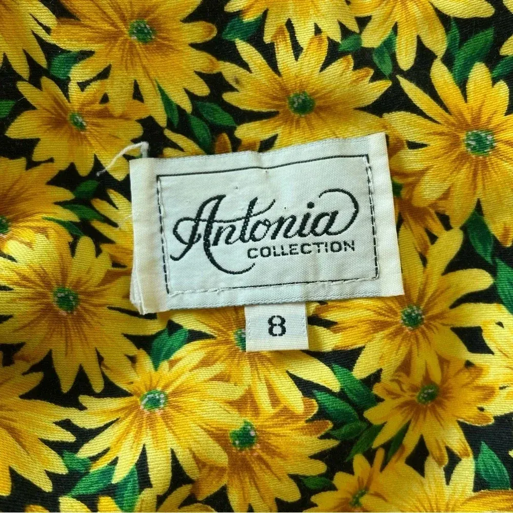 Vintage Antonia Collection Sunflower Midi‎ Dress Size 8 Belt with bow Red - Image 5