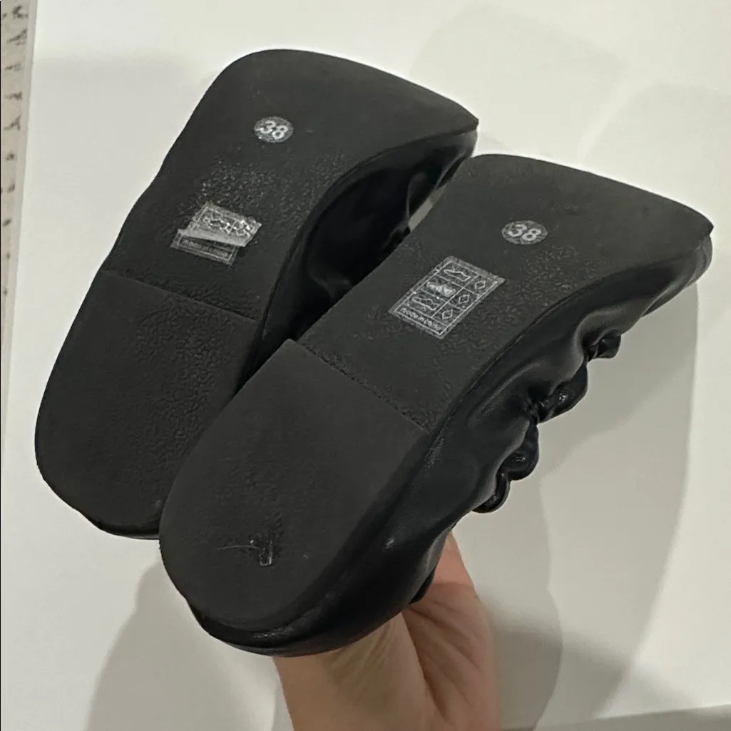 We Wore What Black Leather Ballet Flats Size 38 - Image 5