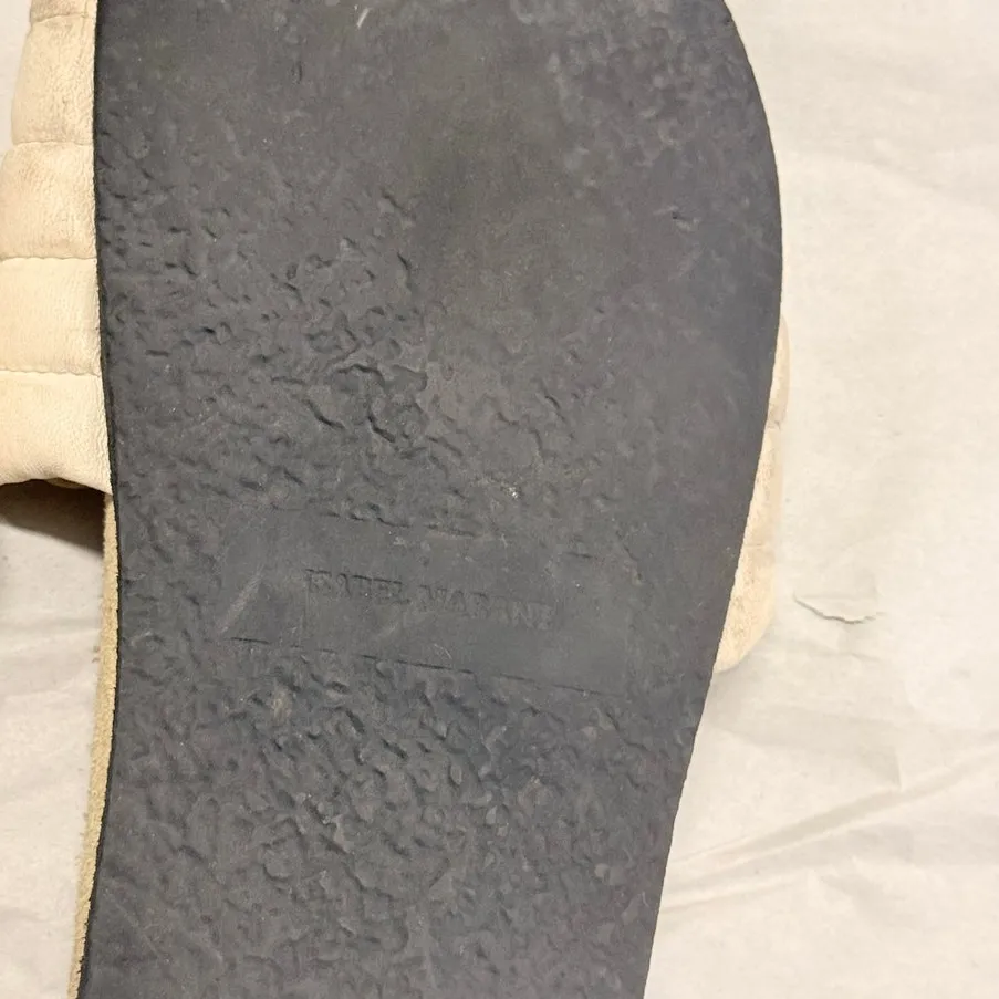 Isabel Marant Hellea Slide‎ Sandals White Quilted Leather & Beige Suede Size 37 - Image 4