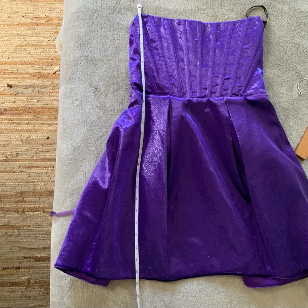 Bronx and Banco Maraya Purple Shimmer Velvet Corset Mini Dress Strapless M S - Image 11