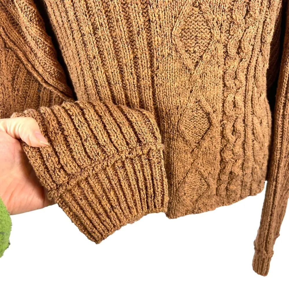 Free People On Your Side Pullover Sweater Small Cable Knit Brown Boxy Cropped - Image 6