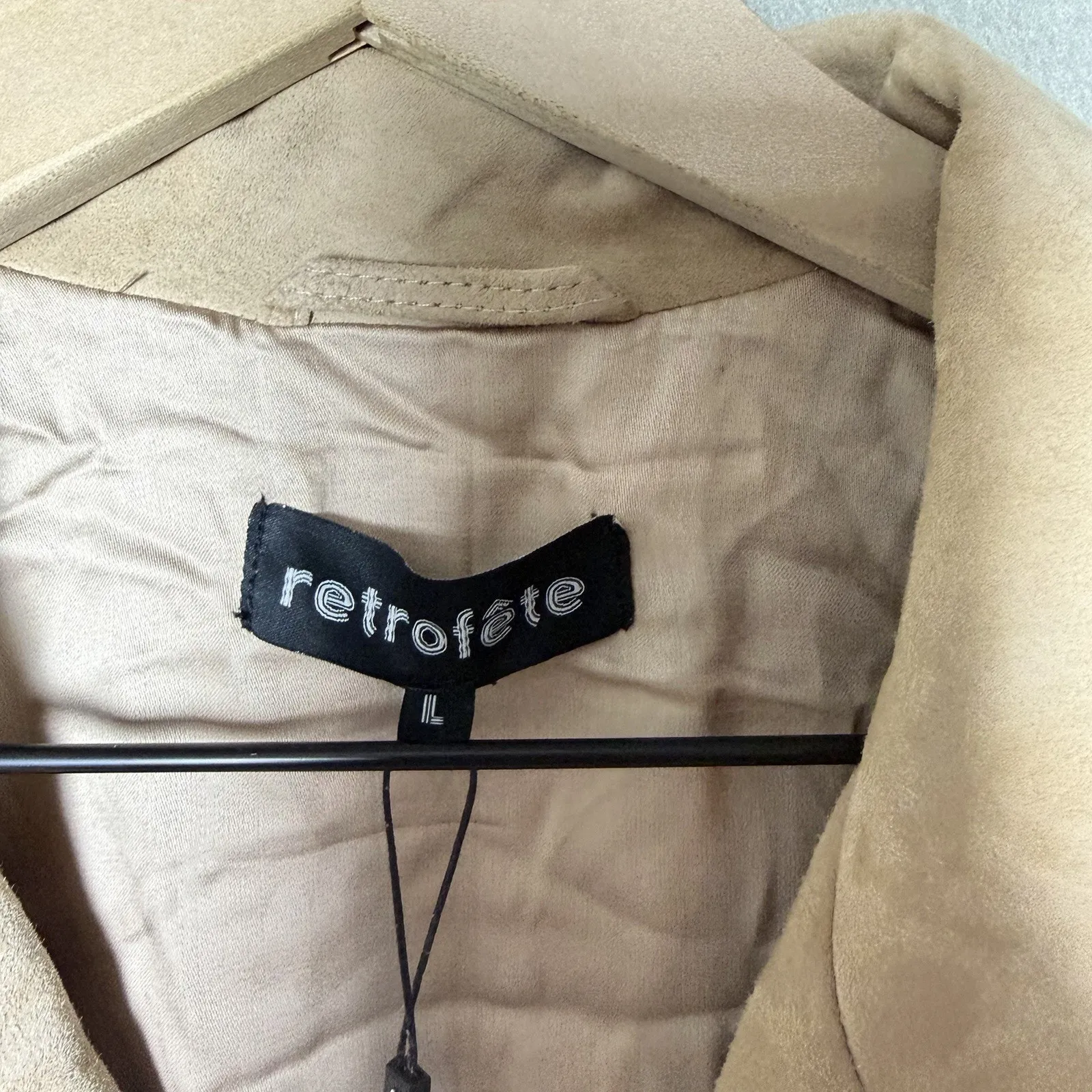 Retrofete Tai Suede Leather Jacket Puff Sleeve Belted Biker Edgy Chic Tan Size L Size L - Image 5