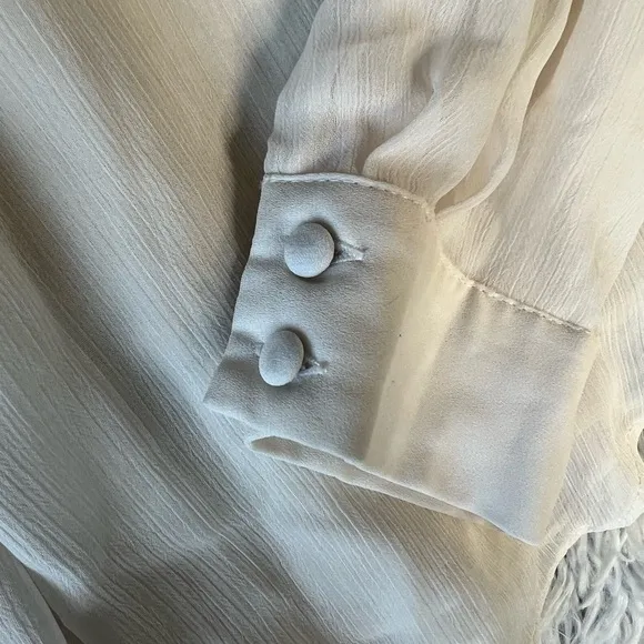 Cream white chiffon pleated button up‎ Blouse - Image 7